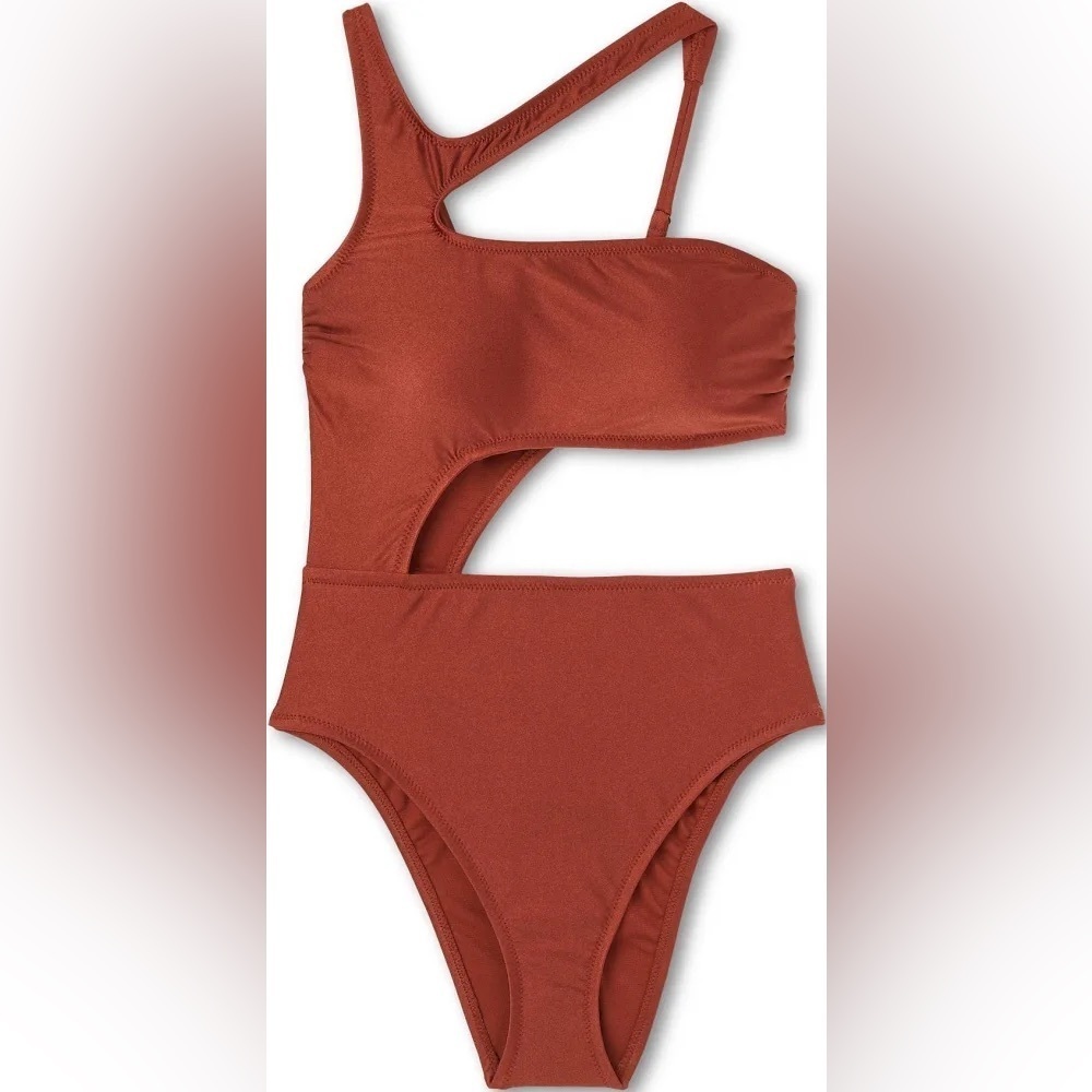 Target Noel Asymetrical Bronze Orange Cut Out One-Piece Swimsuit XS - Picture 4 of 15